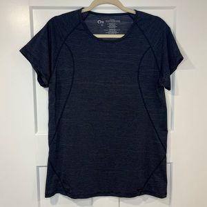 Zyia Active Competition XXL Short Sleeve Black Gray Striped Stretch Shirt